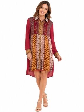 Ritu Kumar Silk Tunic Top Dress Multi Pattern Sheer Size 36 S/M Boho Printed